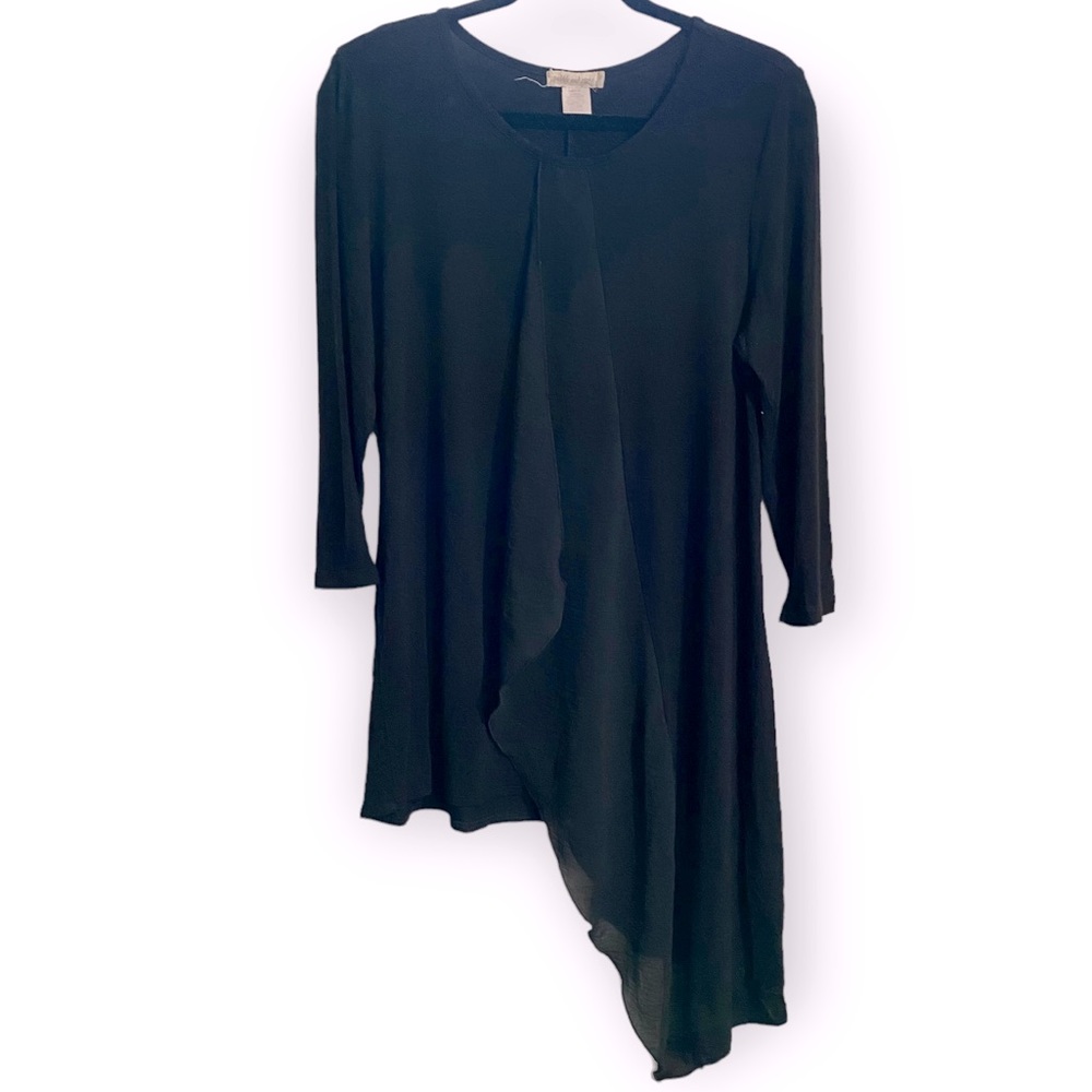 2for$25 Pebble & Stone Asymmetrical Black Tunic Top w Ruffle Detail Size Large